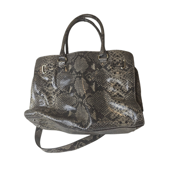 Michael Kors brown snake skin print leather Hamilton satchel/crossbody silver - Picture 4 of 9